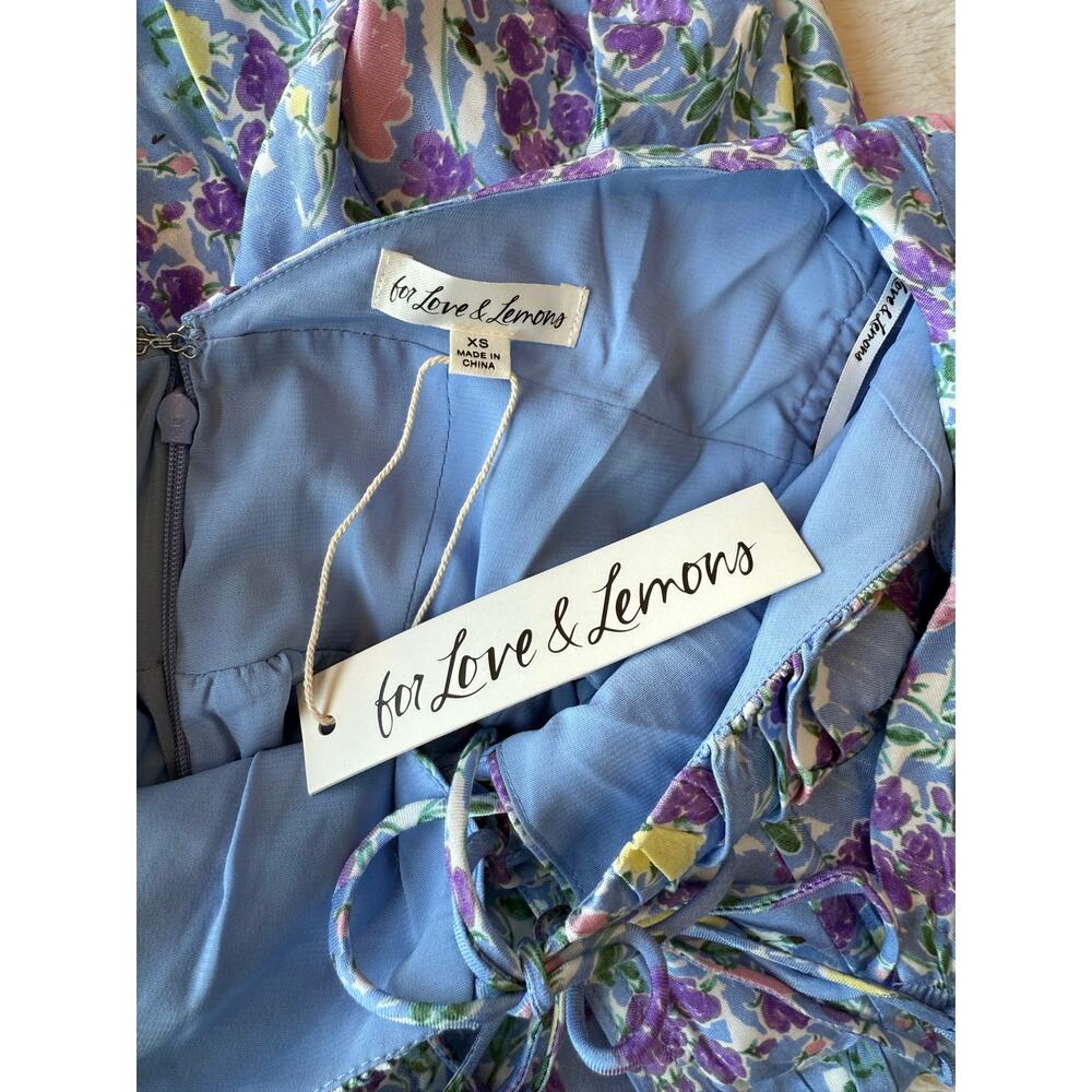 For Love & Lemons NWT Charlene Periwinkle Floral Mini Dress sz XS - Picture 8 of 13